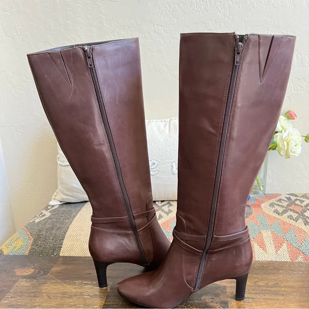 Ralph Lauren ELBERTA Leather Ankle Strap Tall Heeled Boots US8 (Black sold) - Picture 7 of 11